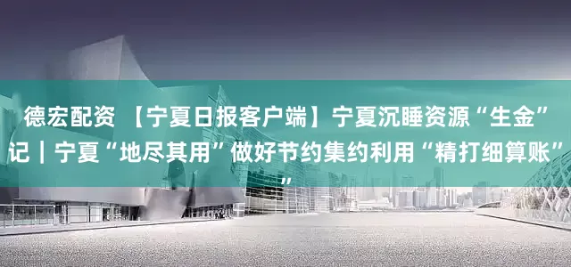 德宏配资 【宁夏日报客户端】宁夏沉睡资源“生金”记｜宁夏“地尽其用”做好节约集约利用“精打细算账”